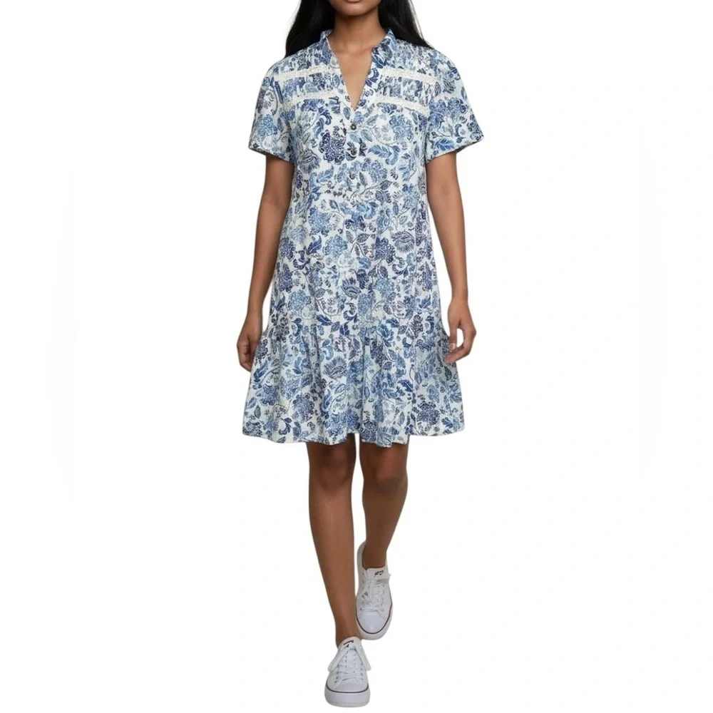 Anthropologie Short Sleeve Button Front Tiered Dress Size XS NWT